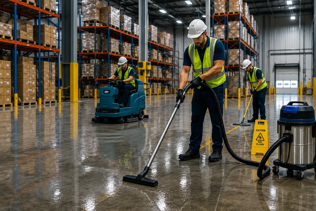 Clean industrial warehouse office after professional cleaning