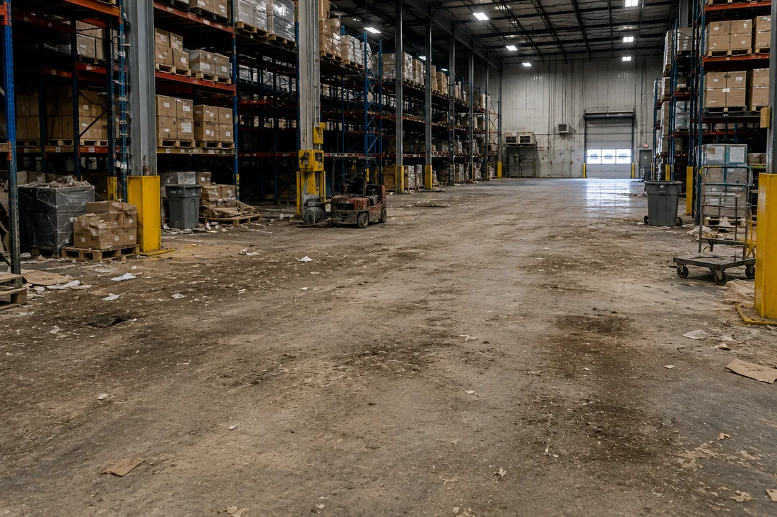 Industrial warehouse office before cleaning
